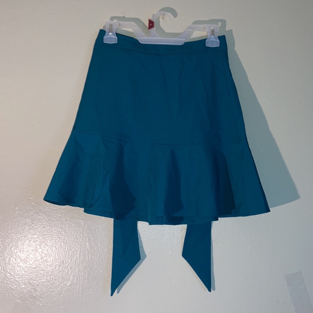 NWT Banana Republic Ruffle Pleated Swift Skater Tie Belt Skirt Size 0 Teal Blue